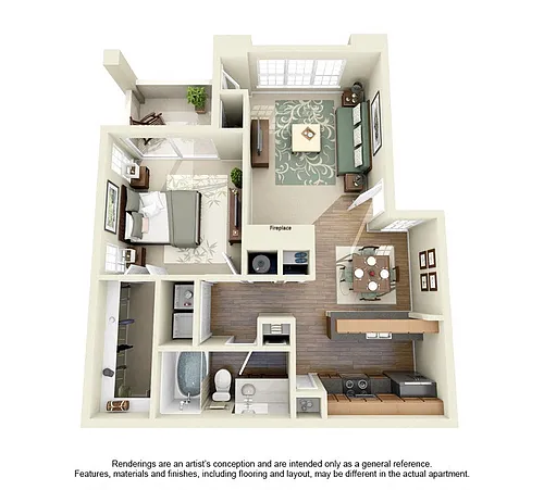 Floor plan One Bedroom One Bath A1