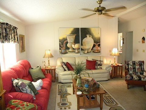 Living room with cathedral ceilings