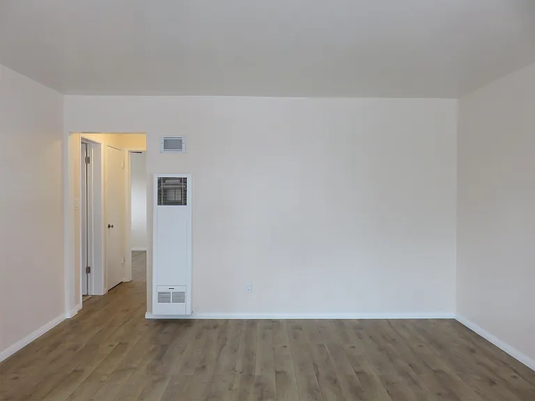 Living room area, leading to hallway, bedrooms, bathroom area