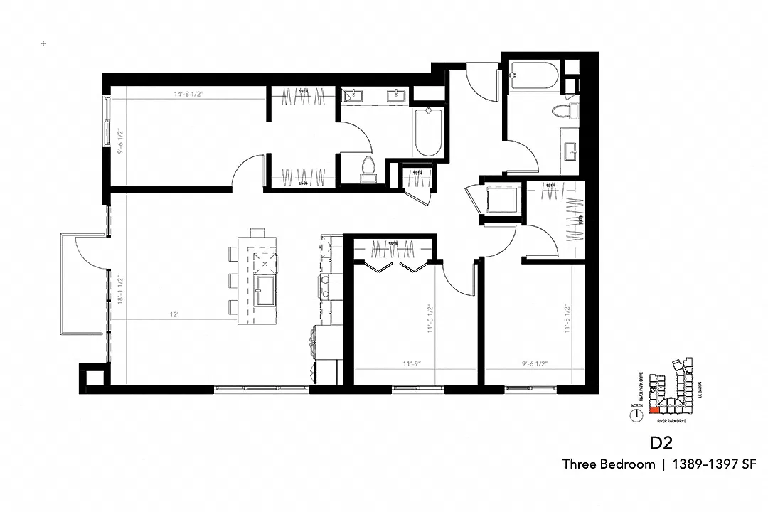 Floor plan Three Bedroom D2
