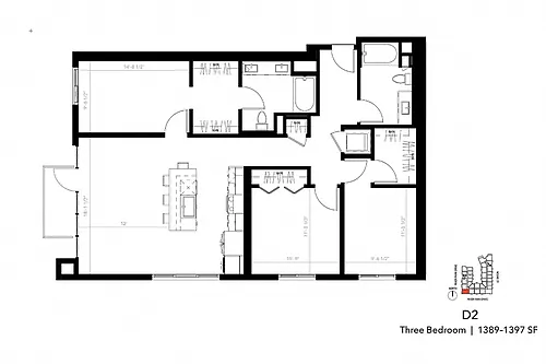 Floor plan Three Bedroom D2