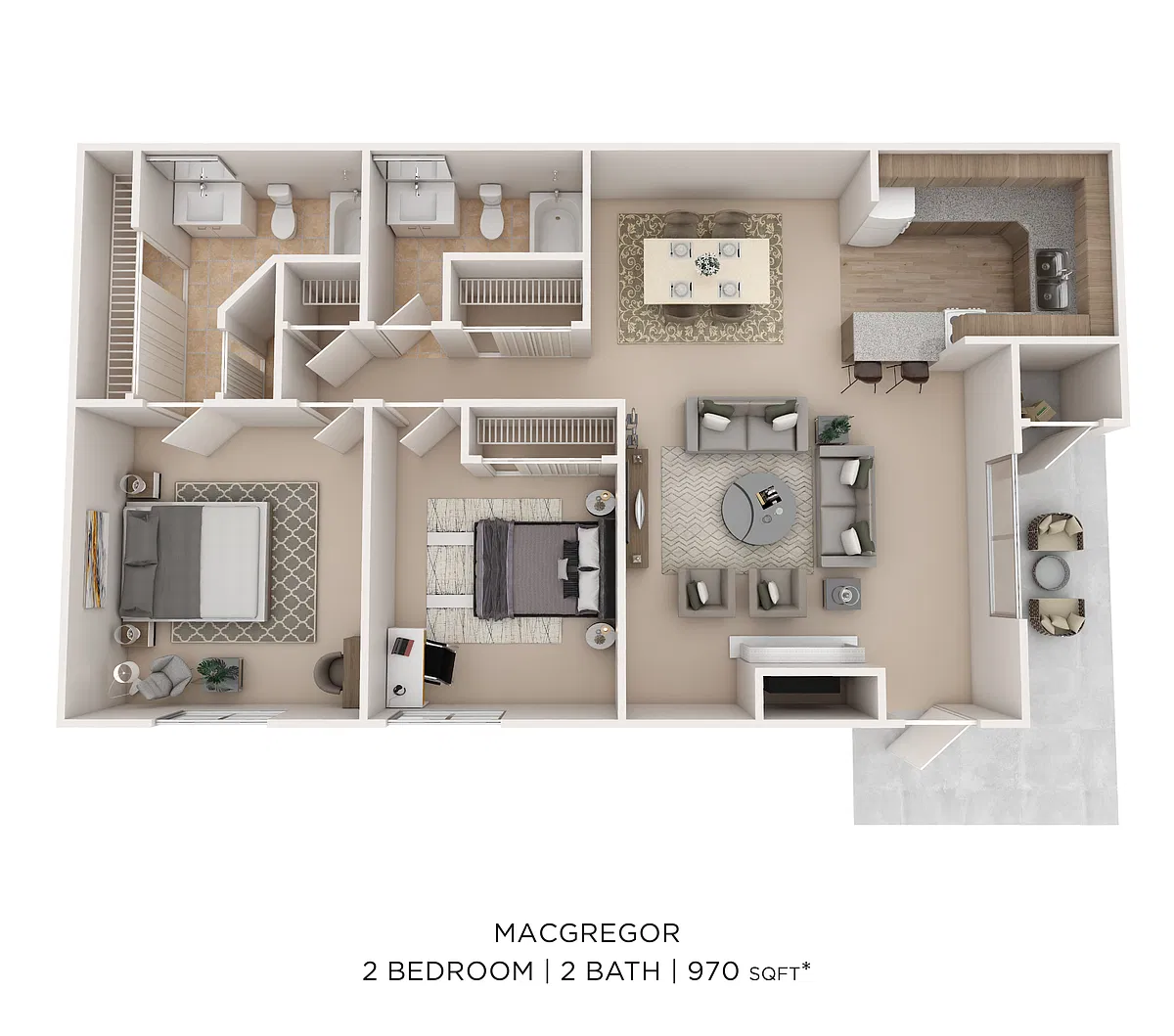 Floor plan Two Bed One Bath Large 970