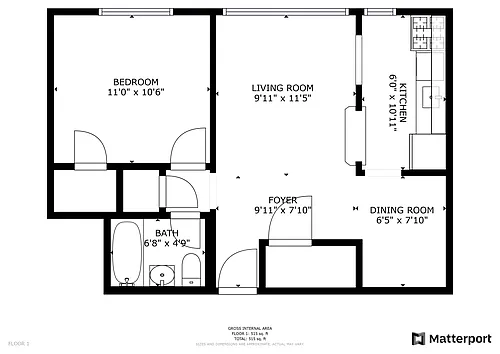 Floor plan 1 Bed 1 Bath