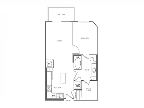 Floor plan One Bedroom One Bath (696 SF)