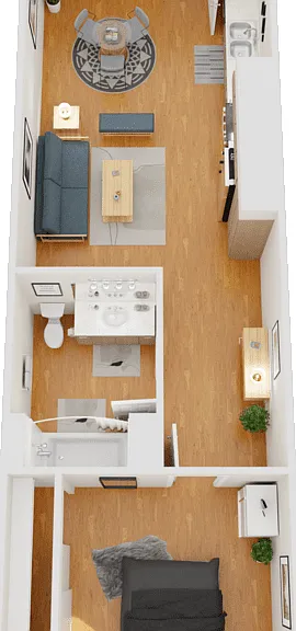 1 Bed 1 Bath Floorplan Diagram