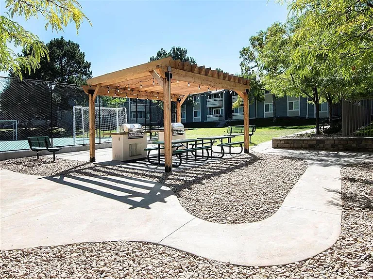 Picnic area with bench seating and clean walkway