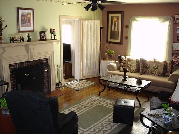 Great Living Room with Brick Fireplace