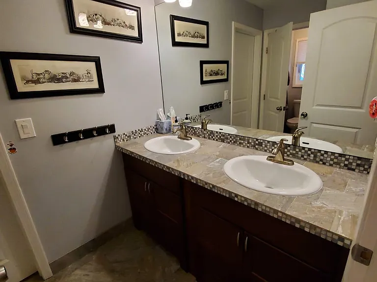Jack & Jill bathroom with private section for toilet and shower