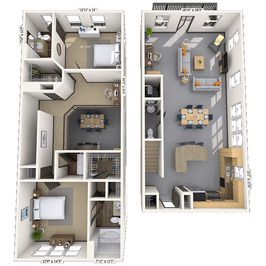 Floor plan Dual Level 2x2.5 1502-1510 SF