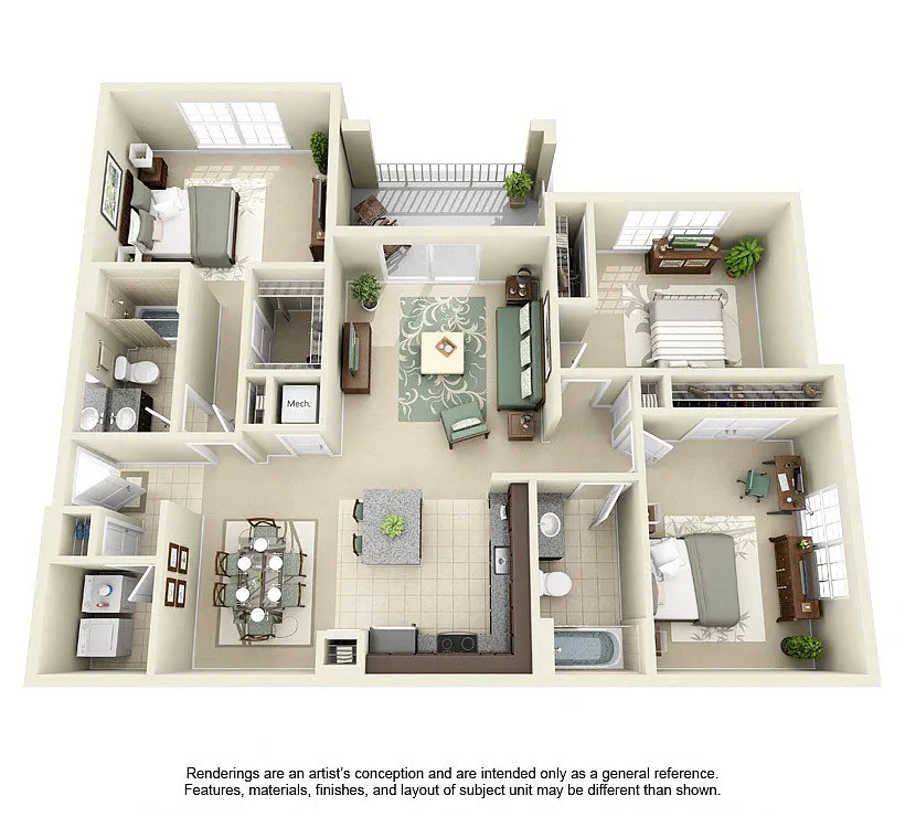 Floor plan C1: 3 Bed 2 Bath