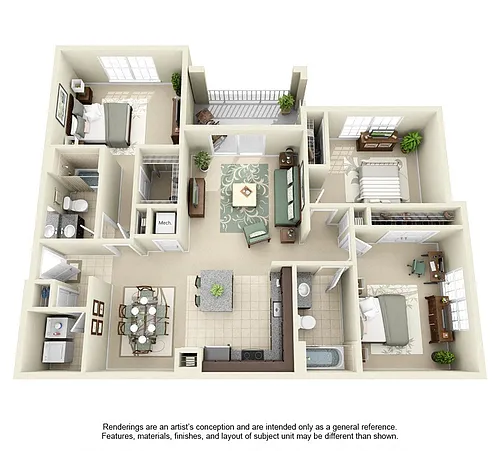 Floor plan C1: 3 Bed 2 Bath