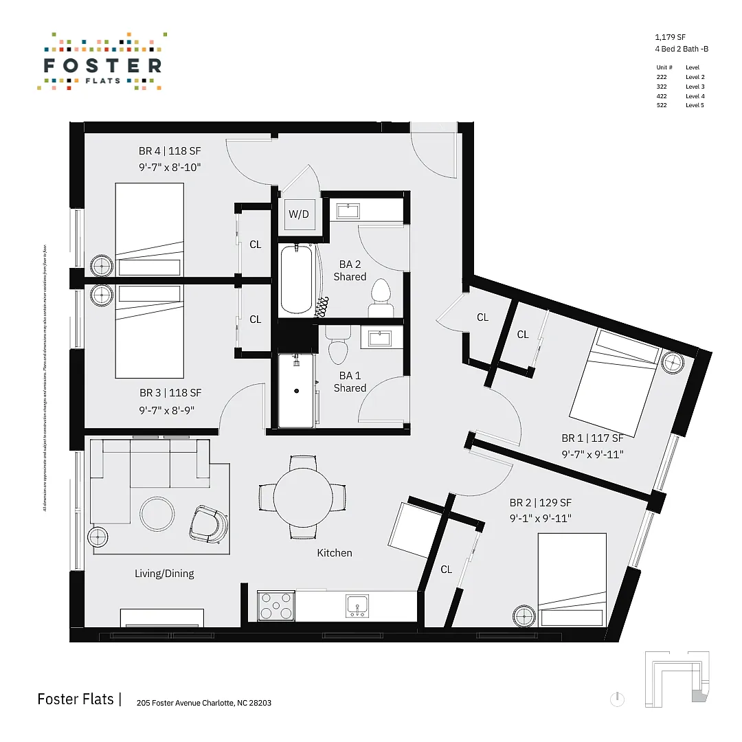 Floor plan 4 Bed 2 Bath - B