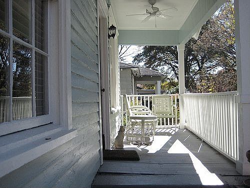 Front porch with ceiling fan