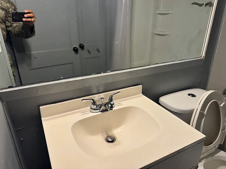 Bathroom sink and vanity mirror