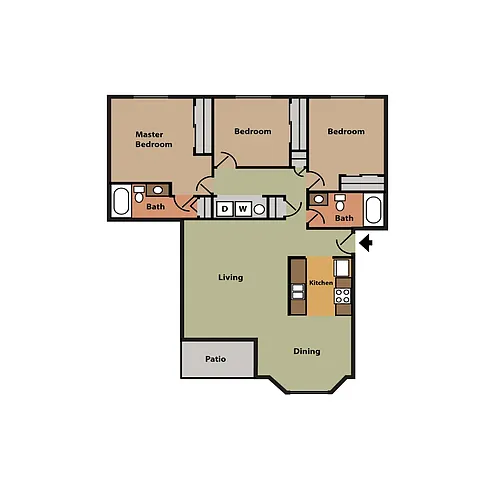 Floor plan 3 Bedroom, 2 Bathroom