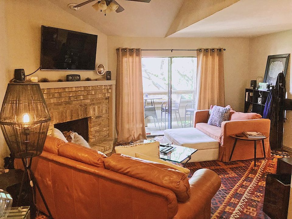 Living room, door to patio, fireplace