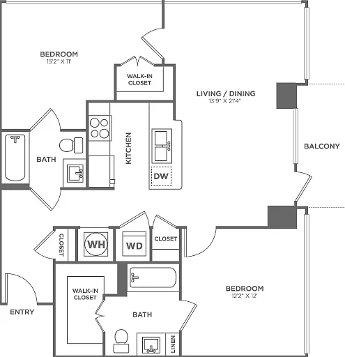 Two Bedroom Two Bath (964 SF) Two Bedroom Two Bath (964 SF)