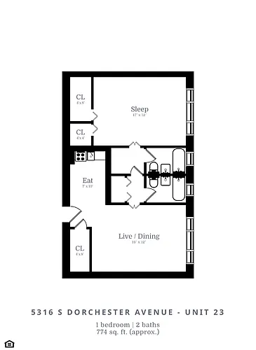 Floor plan 1 Bed | 1 Bath (B5)