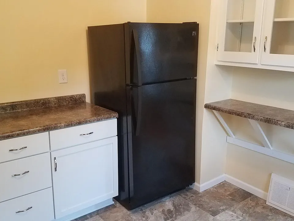 Fridge and meal/cocktail prep space