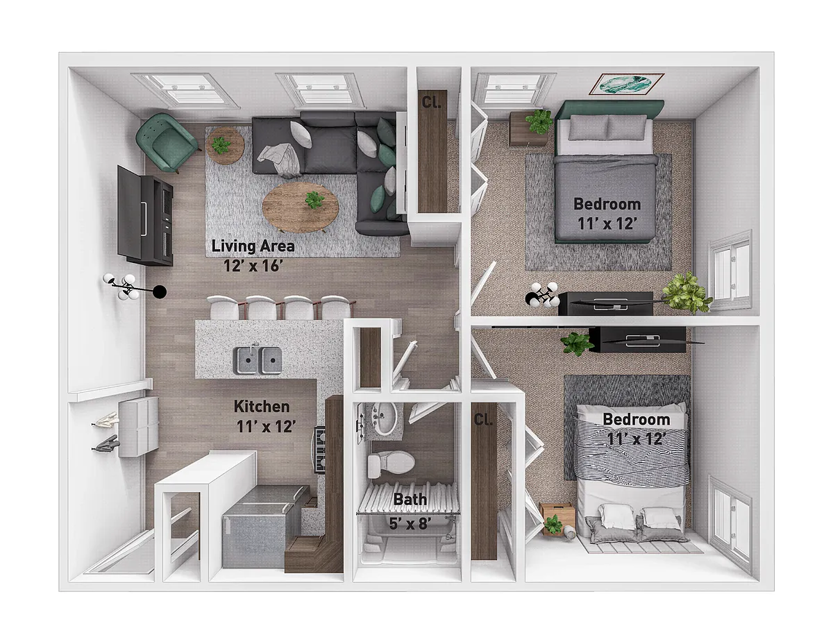 Floor plan 2 Bedroom 1 Bath