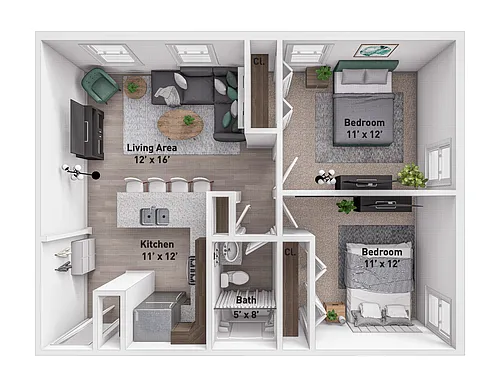Floor plan 2 Bedroom 1 Bath
