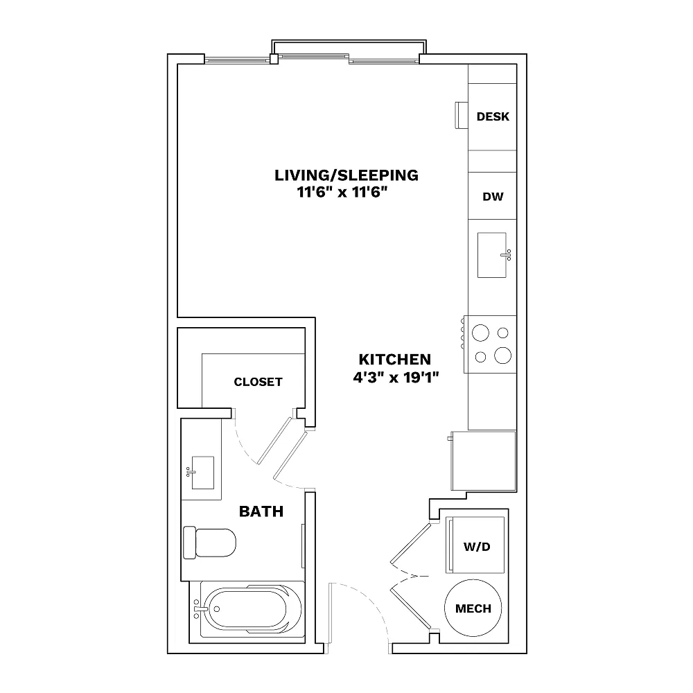 Floor plan 0x1 - 410sqft -Micro M1 - Edie