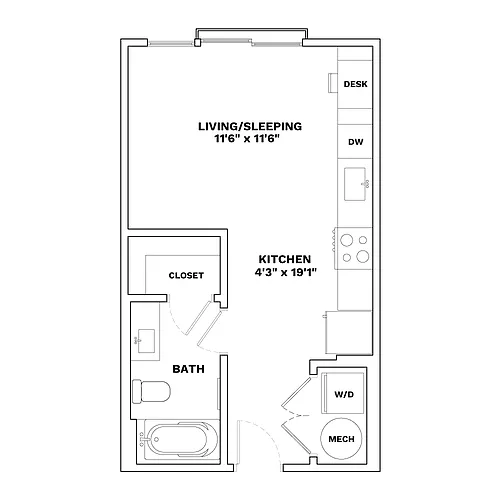 Floor plan 0x1 - 410sqft -Micro M1 - Edie