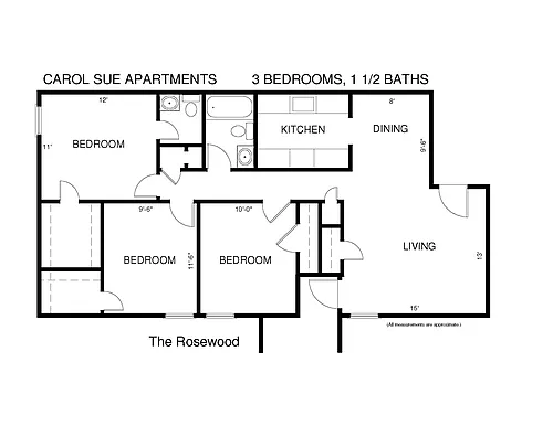 Floor plan Three Bedroom Rosewood - Call for Availability