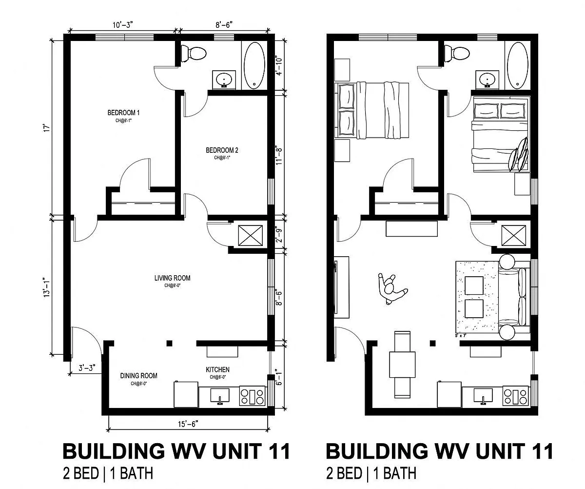 Floor plan 2 Bed - 1 Bath