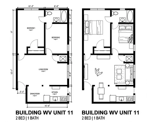 Floor plan 2 Bed - 1 Bath