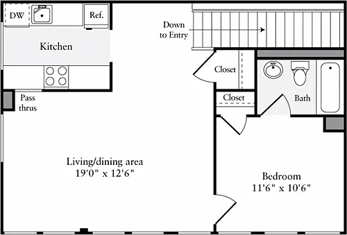 Floor plan The Lofts 1 Bedroom B