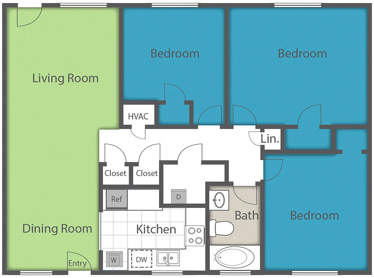 Floor plan 3 Bed 1 Bath