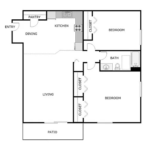 Floor plan 2 Bed 1 Bath