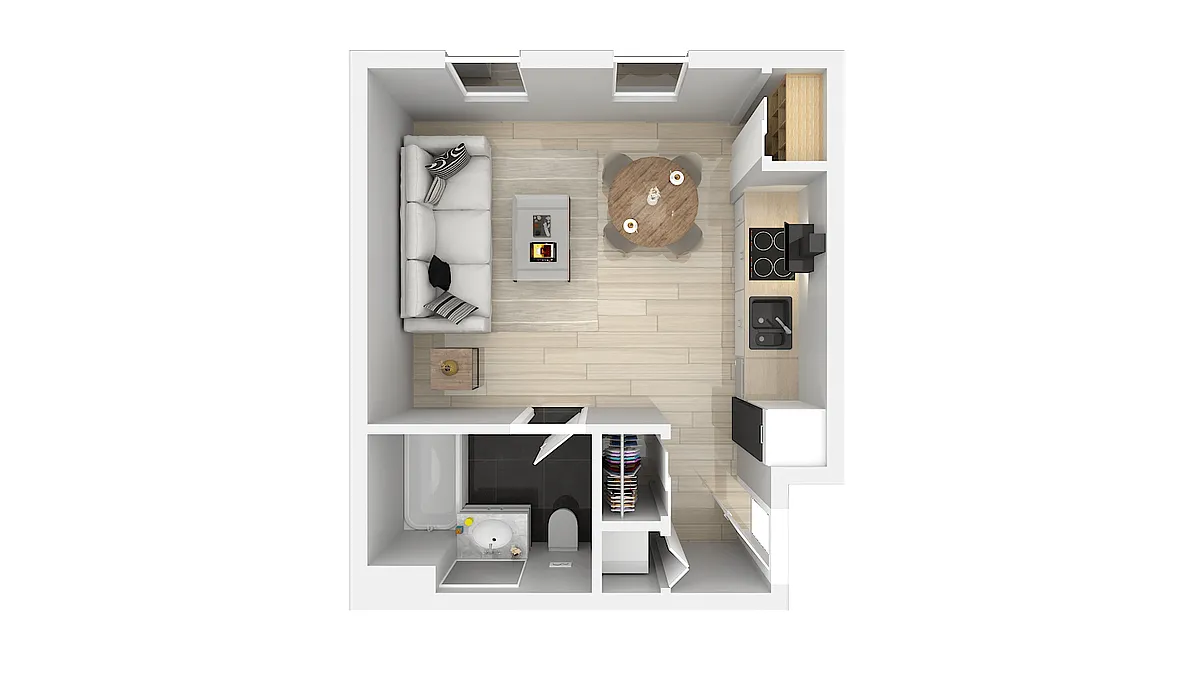Floor plan Studio One Bath