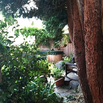 Hot tub through garden path