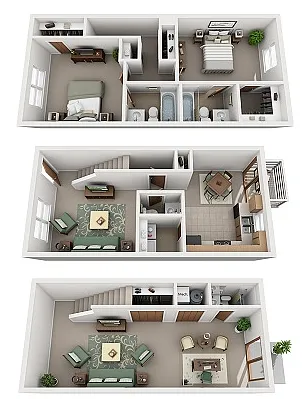 Floor plan 2 Bedroom 3.5 Bath with Basement
