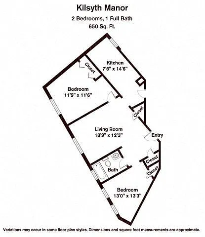 Floor plan 2 Bedroom/1 Bath
