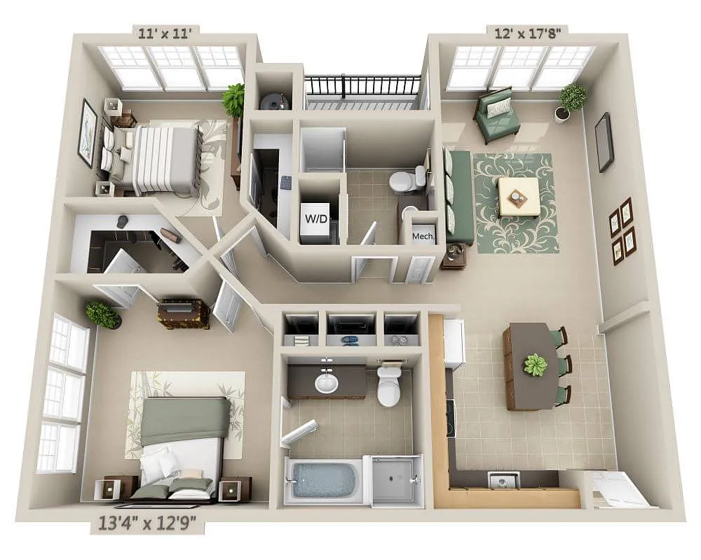 Floor plan Two Bedroom (B2C)