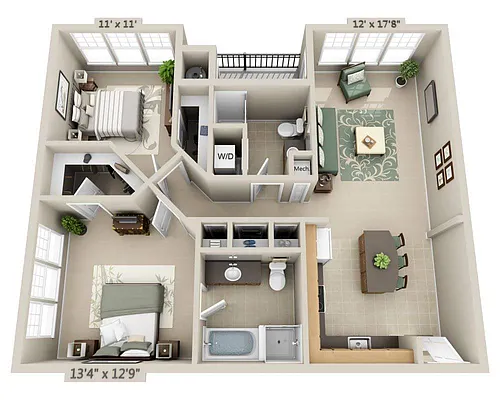 Floor plan Two Bedroom (B2C)
