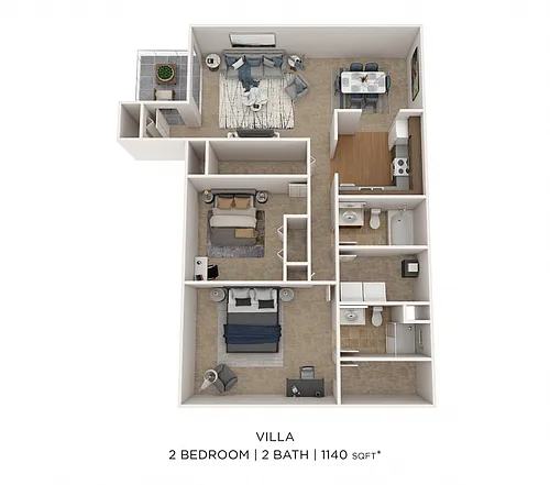 Floor plan Two Bedroom 2 Bath - 1,140 sqft
