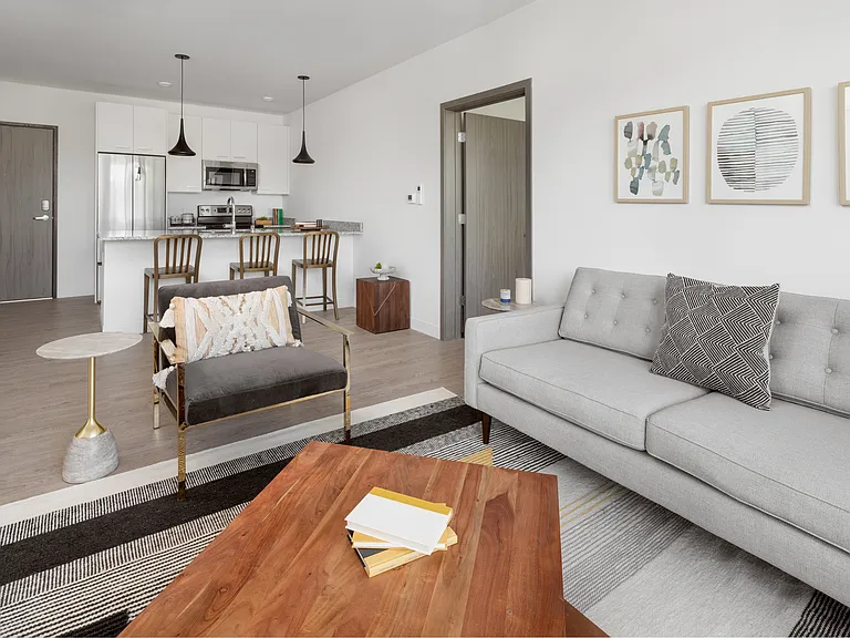 2 Bed / 2 Bath - 1,037 SF - Living Room & Kitchen