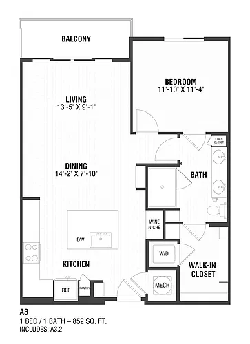 Floor plan 1 Bed/1 Bath