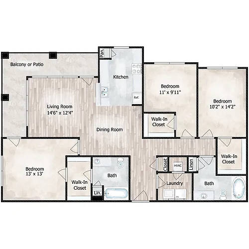Floor plan 3x2 - 1382 sqft