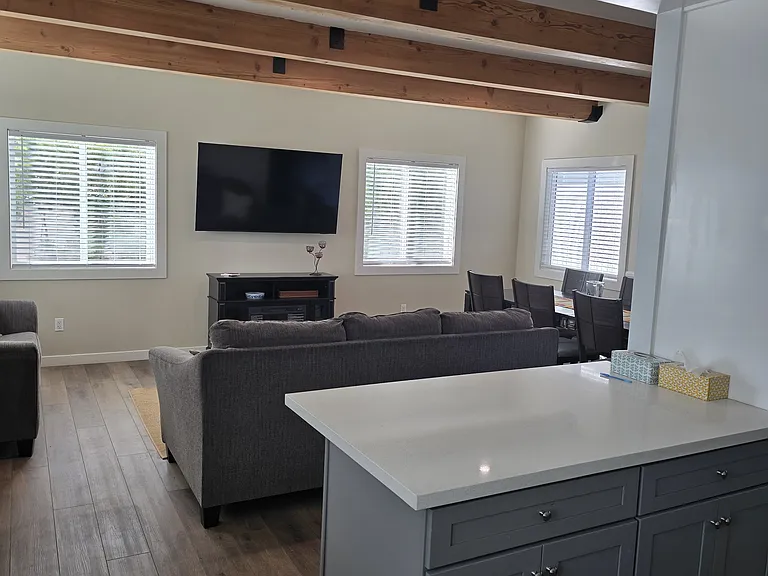 view from Kitchen into living room area