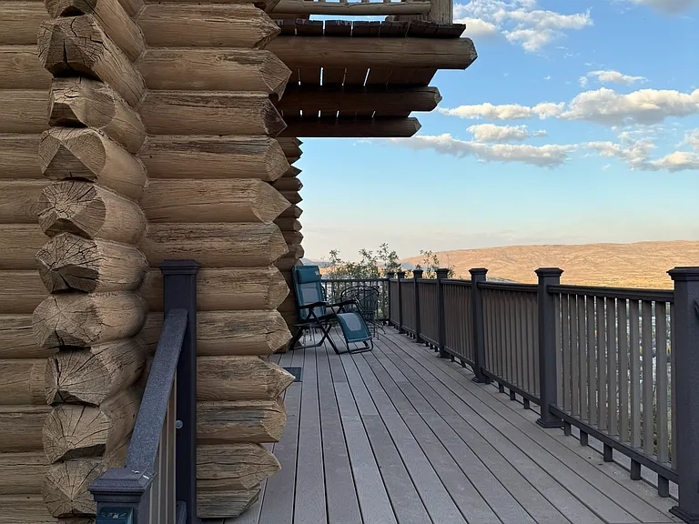 Stairs to main floor deck (east side of cabin)