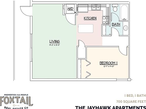 1-Bed, 1-Bath Floor Plan