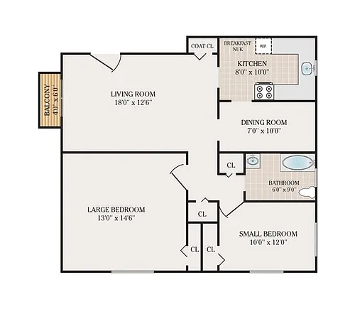 Floor plan 2 Bedroom 1 Bathroom