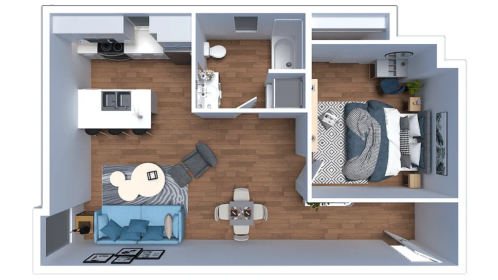 Floor plan D - 1 Bed 1 Bath