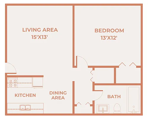 Floor plan El Chaparral 1 Bedroom, 1 Bathroom