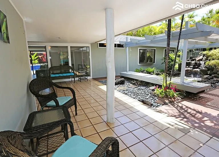 Lanai with koi pond